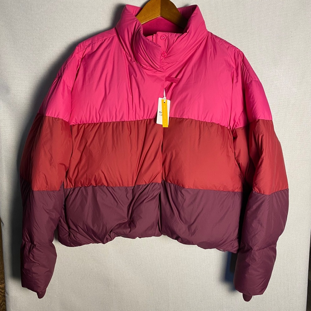 Marine Layer Gia Crop Puffer Jacket XL Warm Colorblock RDS Down Pink Red 18411